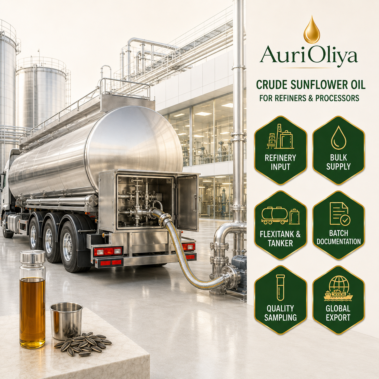 Crude sunflower oil for refiners and processors