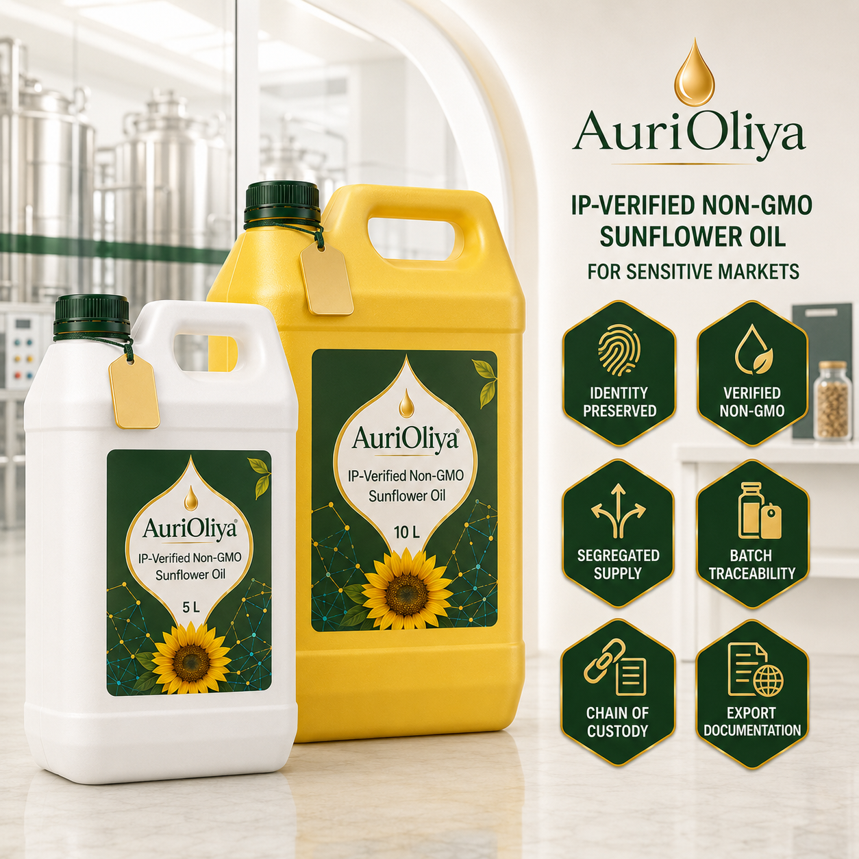 Sunflower oil packaging with certifications