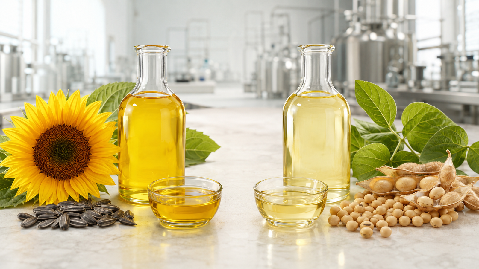 Sunflower oil and seeds still life